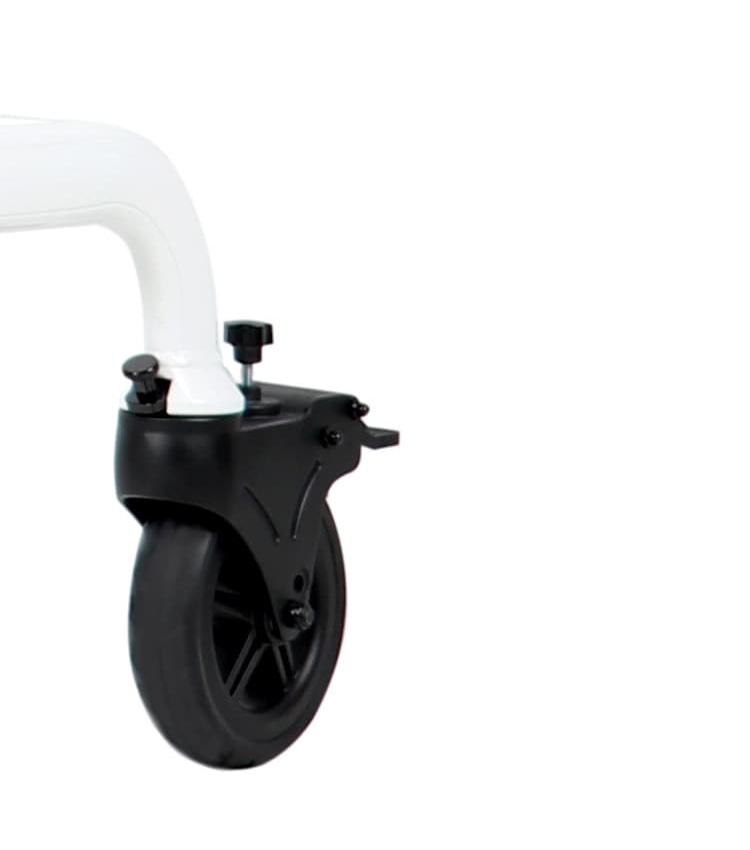 Real Sun rear castor showing the rolling-resistance knob, brake and complete wheel
